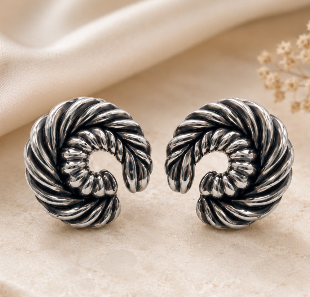 Taxco Sterling Silver Spiral Clip On Earrings Mexican Modernist Sculptural 16g